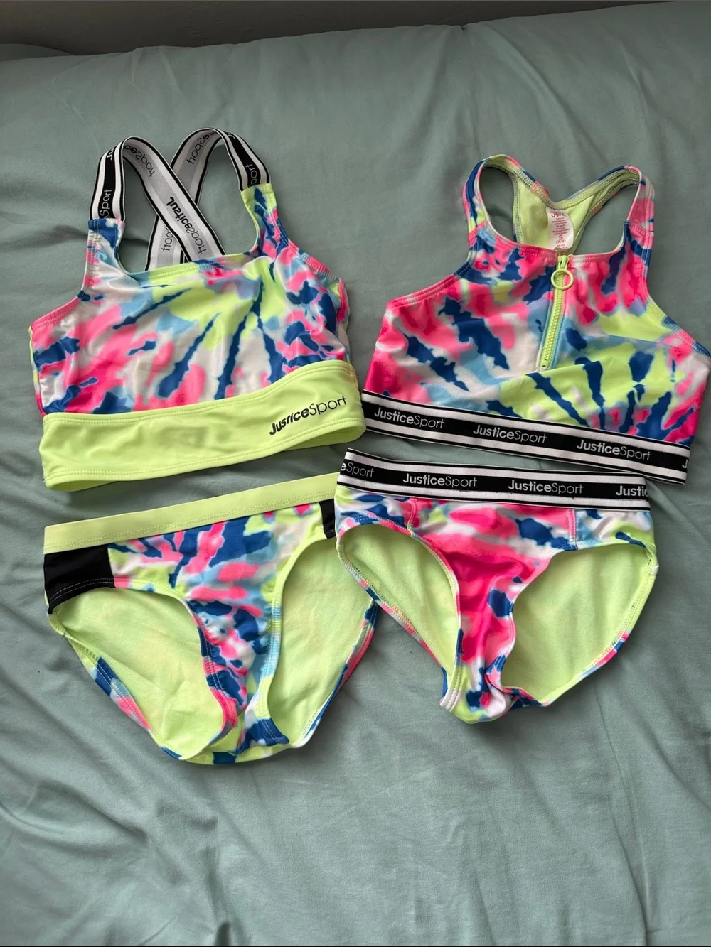 Justice Neon Tie-Dye Girls' Two-Piece Swim Sets - Yellow, Pink, Blue